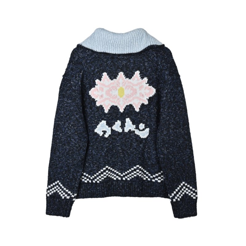 Black & Grey Heart Pattern Half-Zip Knit Sweater view