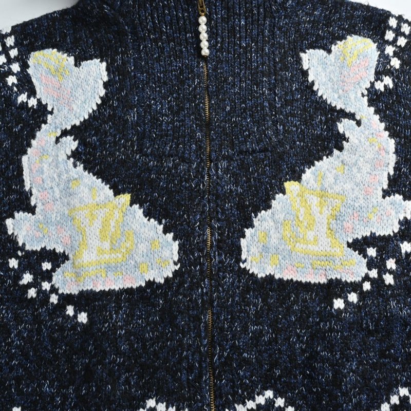 Black & Grey Heart Pattern Half-Zip Knit Sweater view