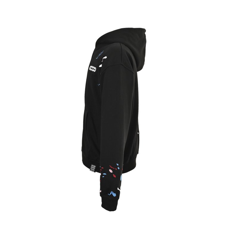 Black Embroidered Zip Hoodie with Colorful Accent Patches view