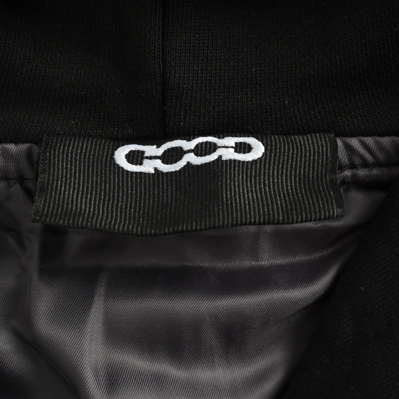 Black Embroidered Zip Hoodie with Colorful Accent Patches view