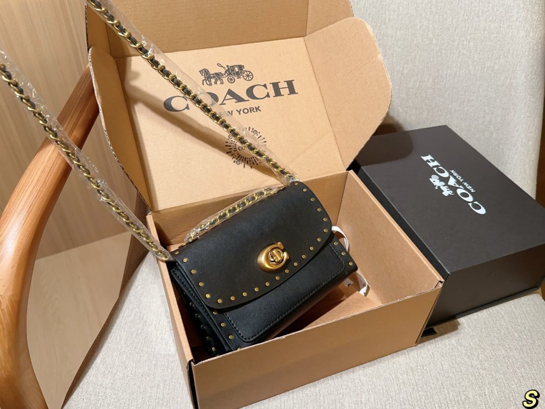 Coach Parker Studded Chain Shoulder Bag Black