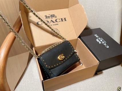 Coach Parker Studded Chain Shoulder Bag Black