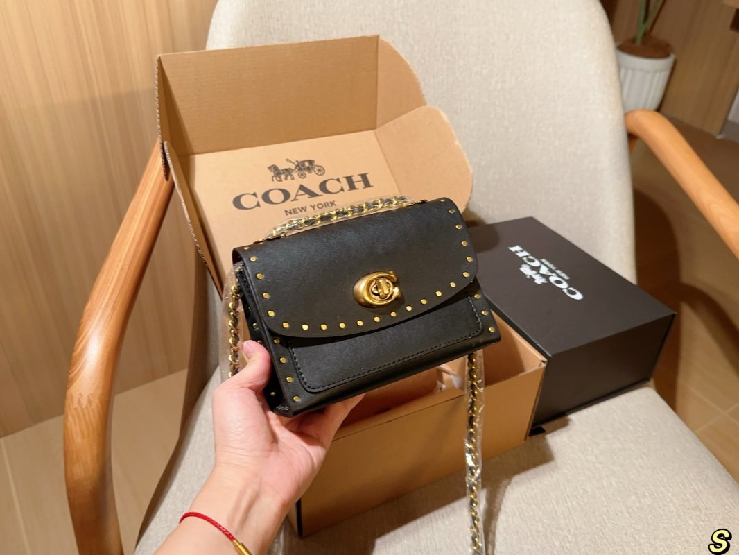 Coach Parker Studded Chain Shoulder Bag Black view