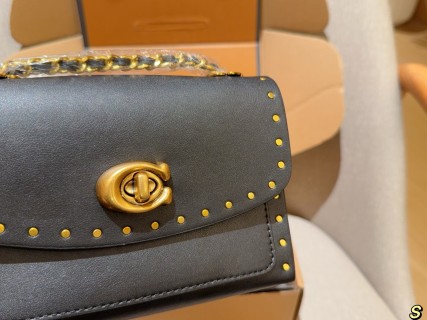 Coach Parker Studded Chain Shoulder Bag Black view 6