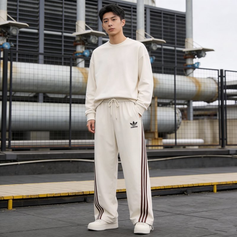Adidas Women's Cream Wide-Leg Track Pants with Side Stripes view