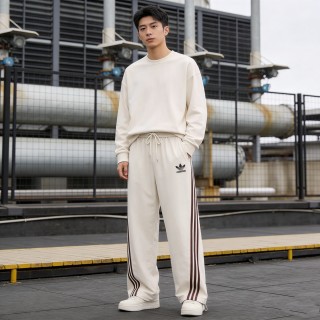 Adidas Women's Cream Wide-Leg Track Pants with Side Stripes view 3