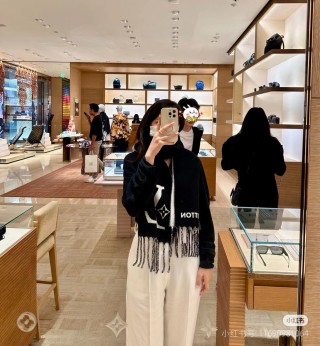 Louis Vuitton LV Logo Wool Cashmere Scarf Black view 2