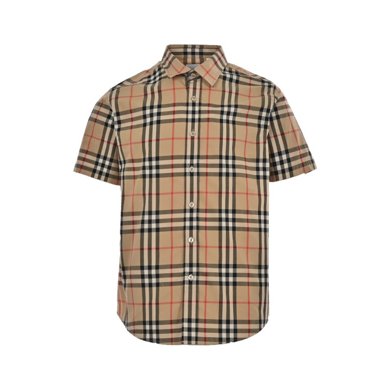 Burberry Tan Plaid Short-Sleeve Button-Up Shirt view