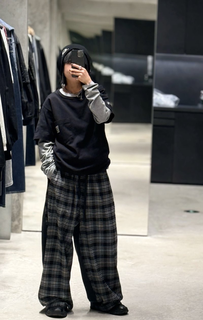 Black & Grey Plaid Wide-Leg Pants view