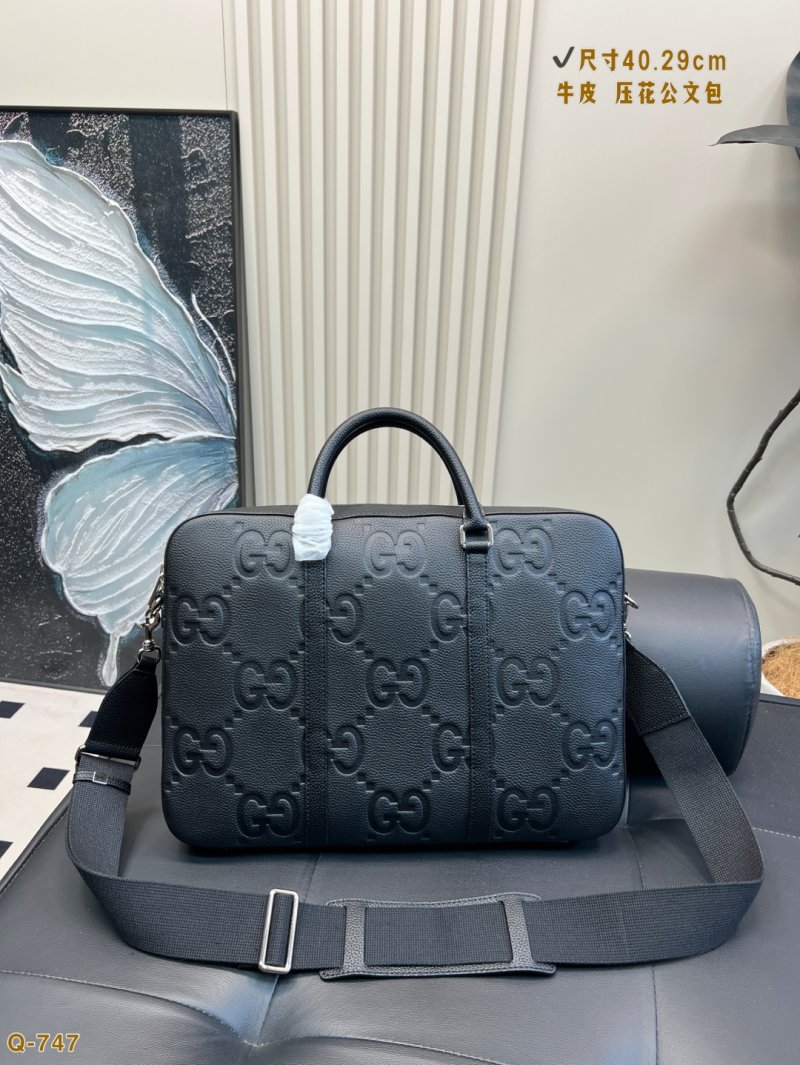 Gucci GG Embossed Black Leather Briefcase Bag