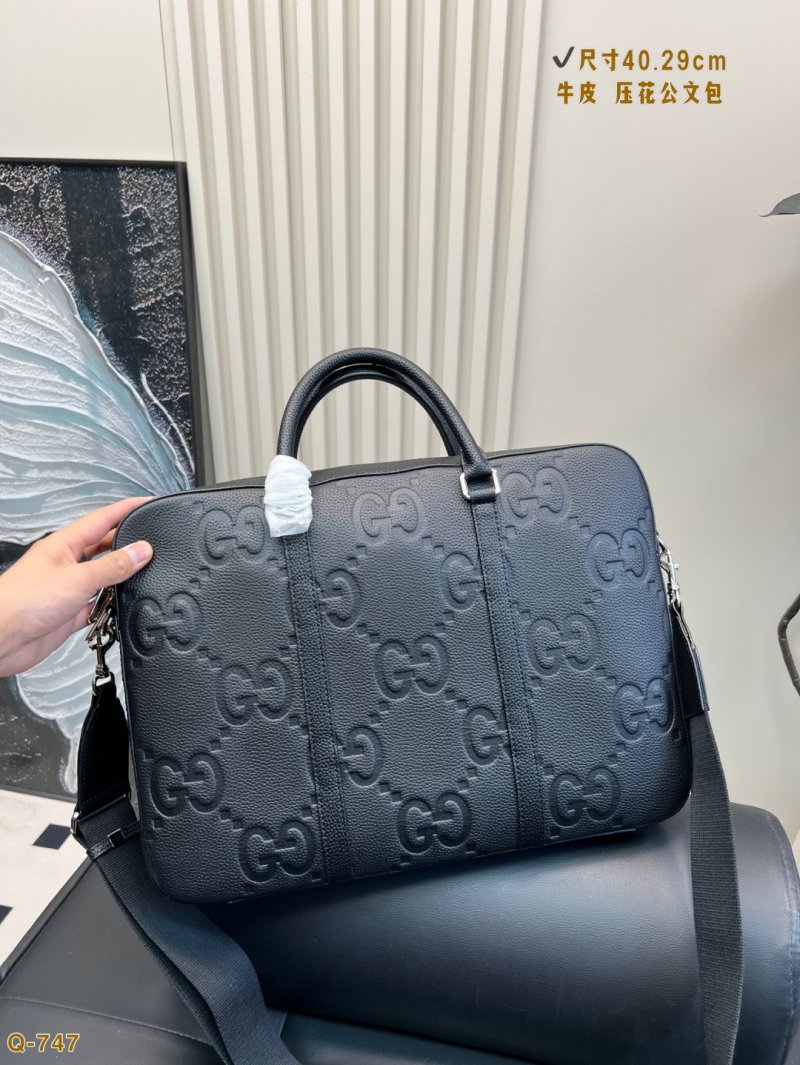 Gucci GG Embossed Black Leather Briefcase Bag view