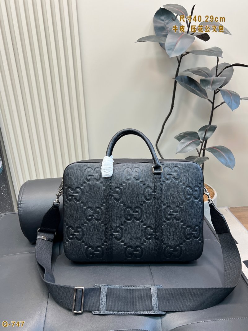 Gucci GG Embossed Black Leather Briefcase Bag view