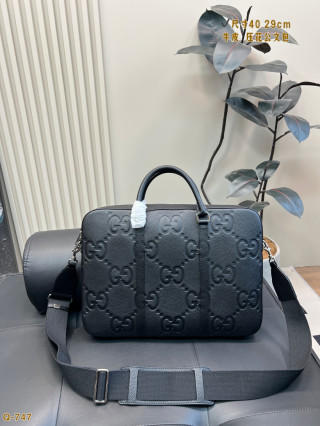 Gucci GG Embossed Black Leather Briefcase Bag view 7