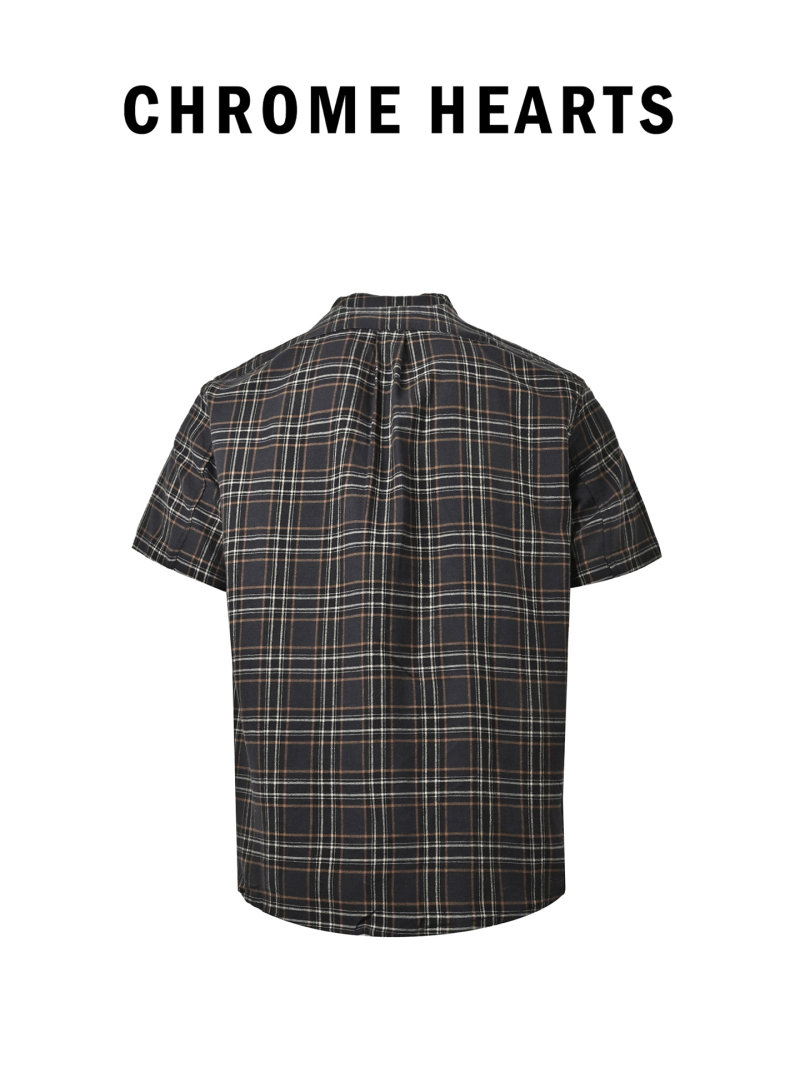 Black Plaid Short Sleeve Zip Shirt view