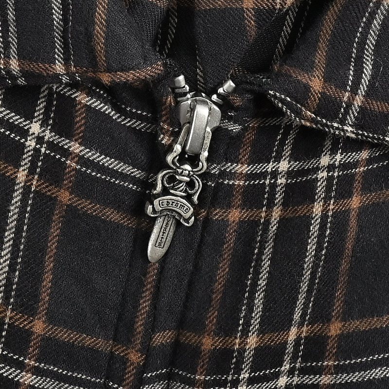 Black Plaid Short Sleeve Zip Shirt view