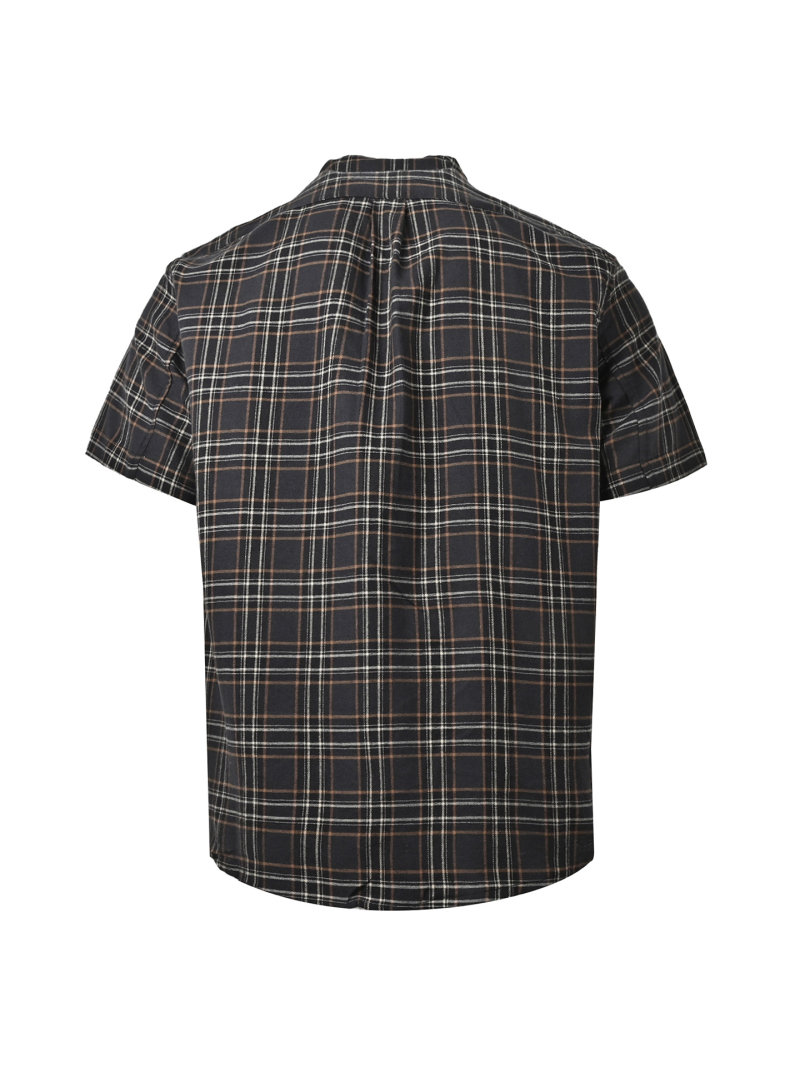 Black Plaid Short Sleeve Zip Shirt view