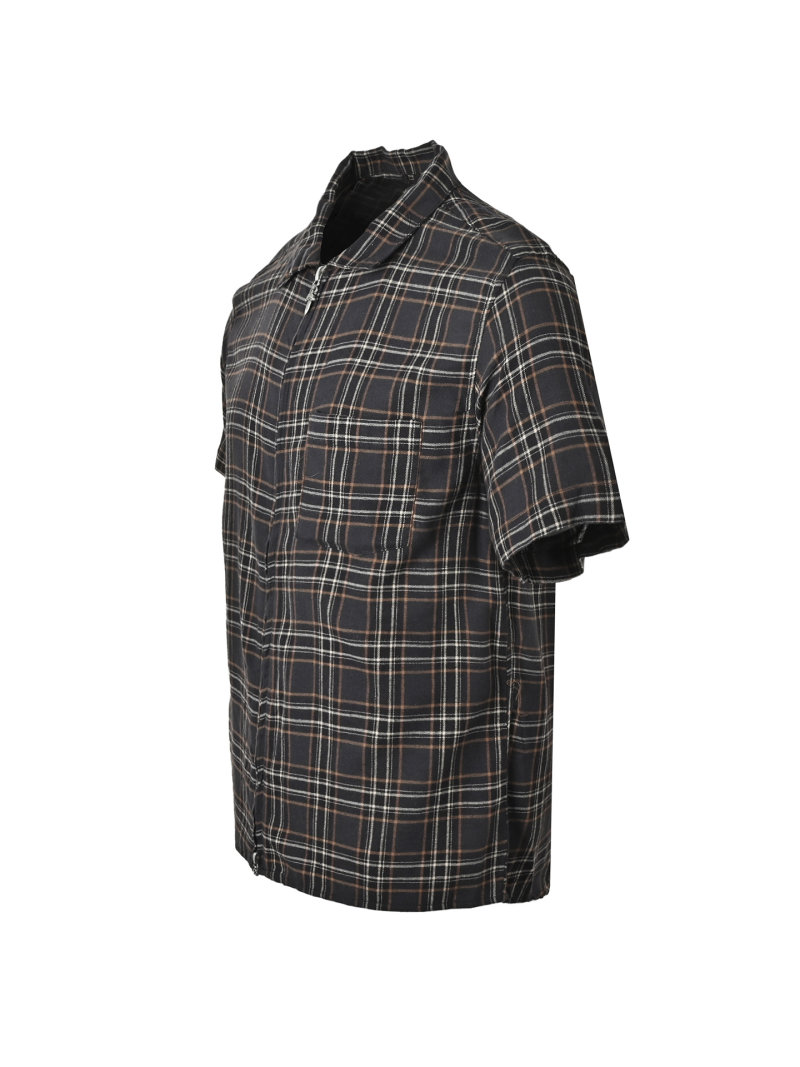 Black Plaid Short Sleeve Zip Shirt view