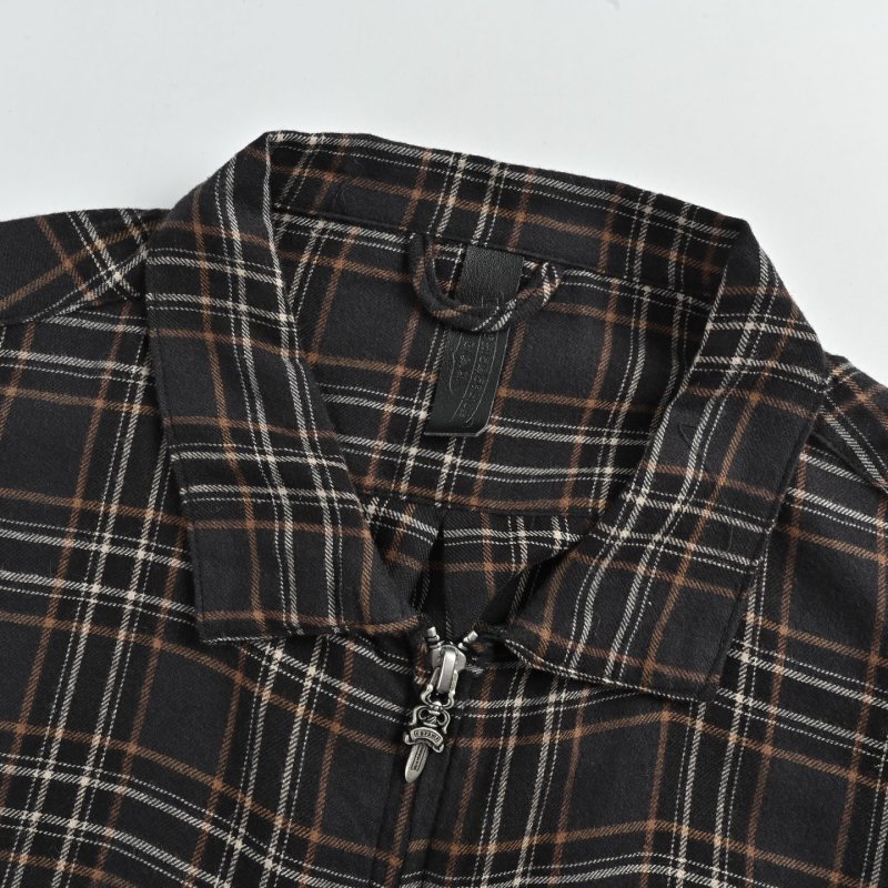 Black Plaid Short Sleeve Zip Shirt view