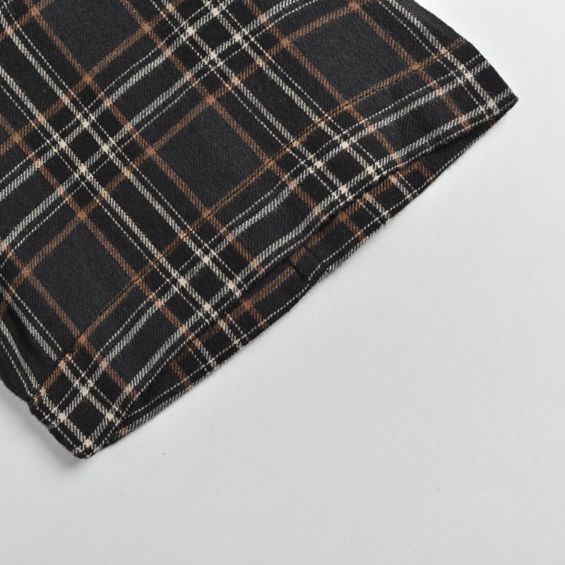 Black Plaid Short Sleeve Zip Shirt view