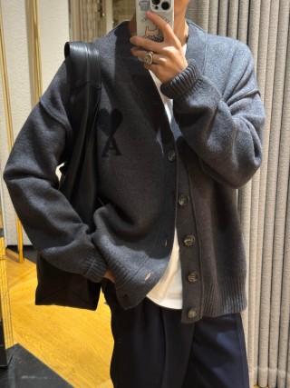 Grey Heart Graphic Knit Cardigan view 3