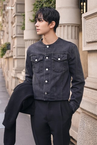 Black Denim Jacket - Classic Cropped Fit view 3
