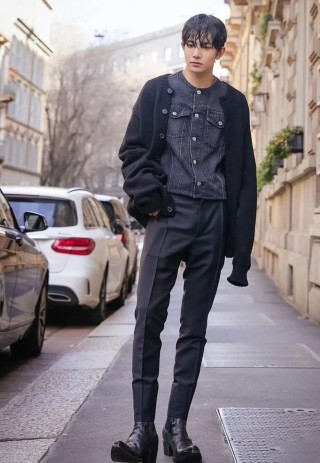 Black Denim Jacket - Classic Cropped Fit view 4