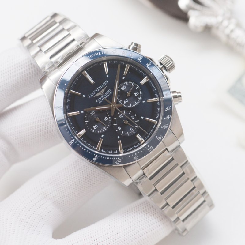 Longines Conquest Chronograph Black Dial Steel Watch 42mm