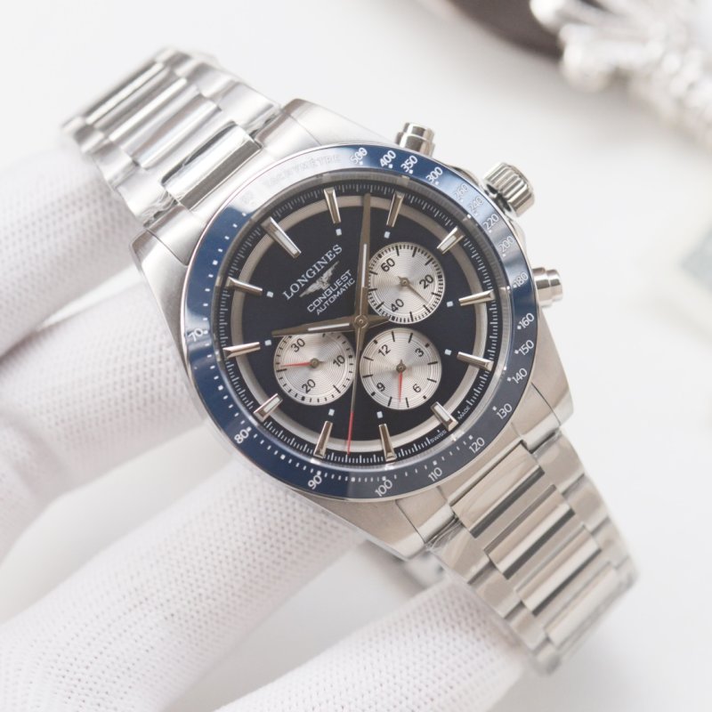 Longines Conquest Chronograph Black Dial Steel Watch 42mm view