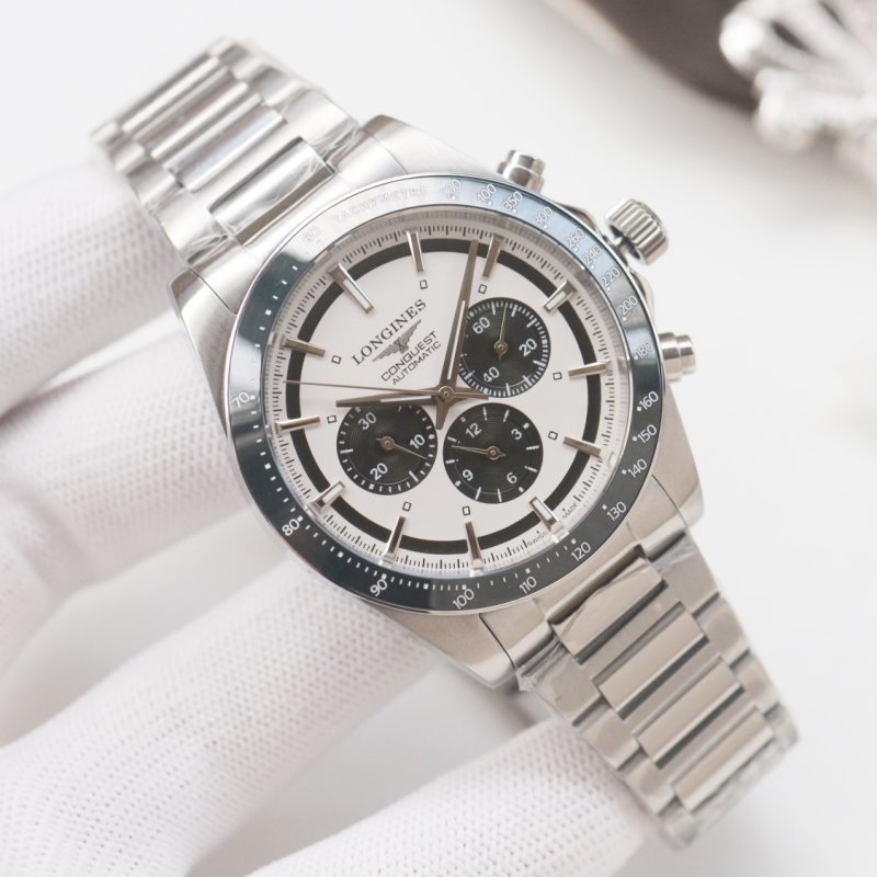 Longines Conquest Chronograph Black Dial Steel Watch 42mm view