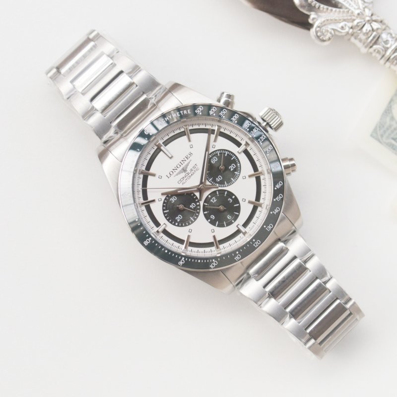 Longines Conquest Chronograph Black Dial Steel Watch 42mm view