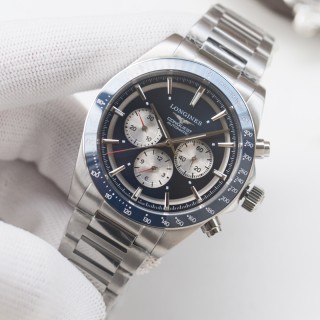 Longines Conquest Chronograph Black Dial Steel Watch 42mm view 6