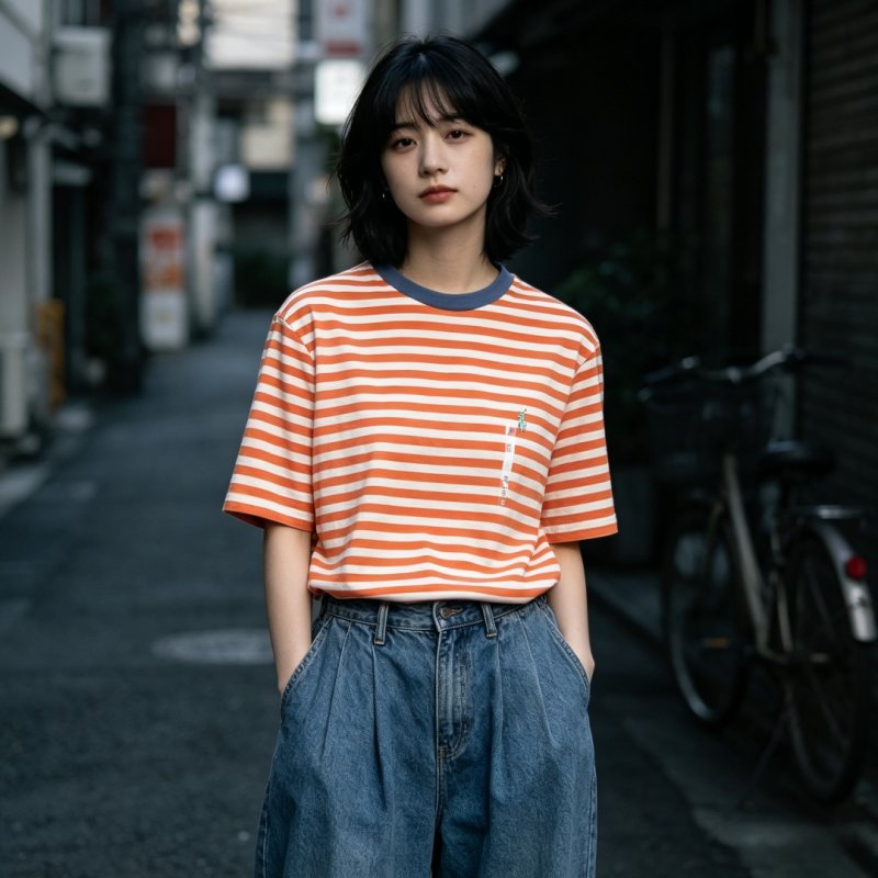 Orange & White Striped Short Sleeve T-Shirt