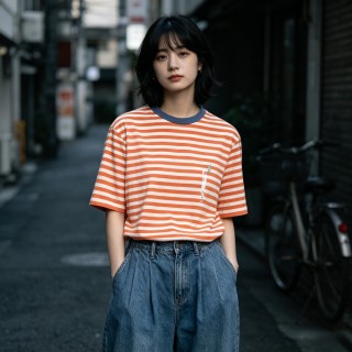Orange & White Striped Short Sleeve T-Shirt view 1
