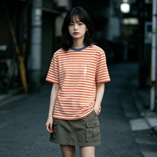 Orange & White Striped Short Sleeve T-Shirt view 2