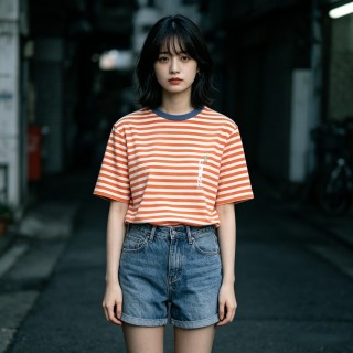 Orange & White Striped Short Sleeve T-Shirt view 3