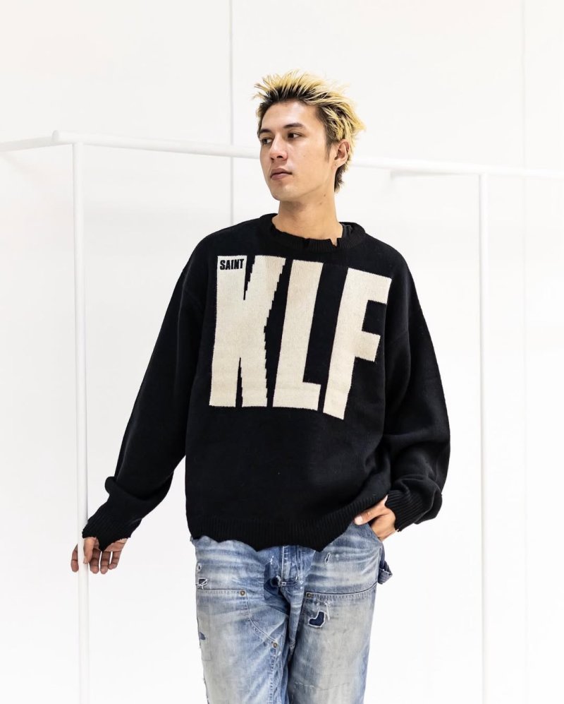 Saint Michael KLF Collaboration Distressed Wool Sweater Black view