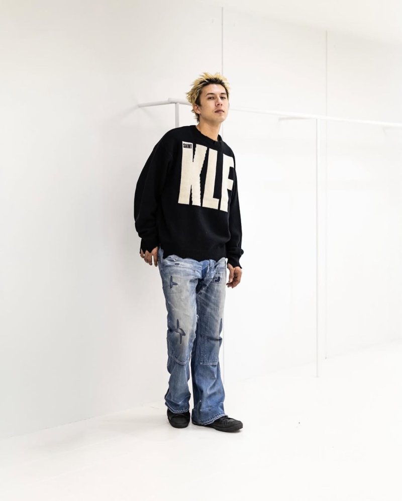 Saint Michael KLF Collaboration Distressed Wool Sweater Black view