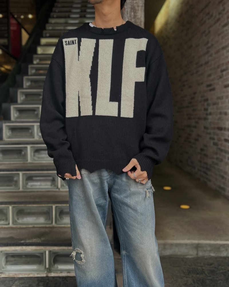 Saint Michael KLF Collaboration Distressed Wool Sweater Black view