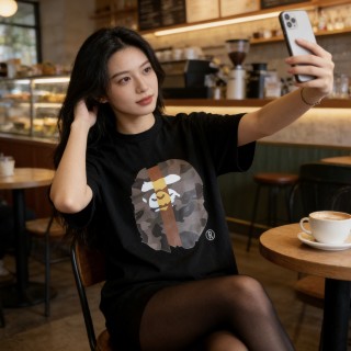 Black Graphic Bear Print T-Shirt view 2