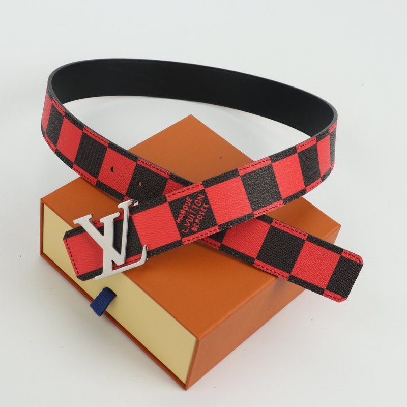 Louis Vuitton Damier Red/Black Canvas Belt with LV Buckle