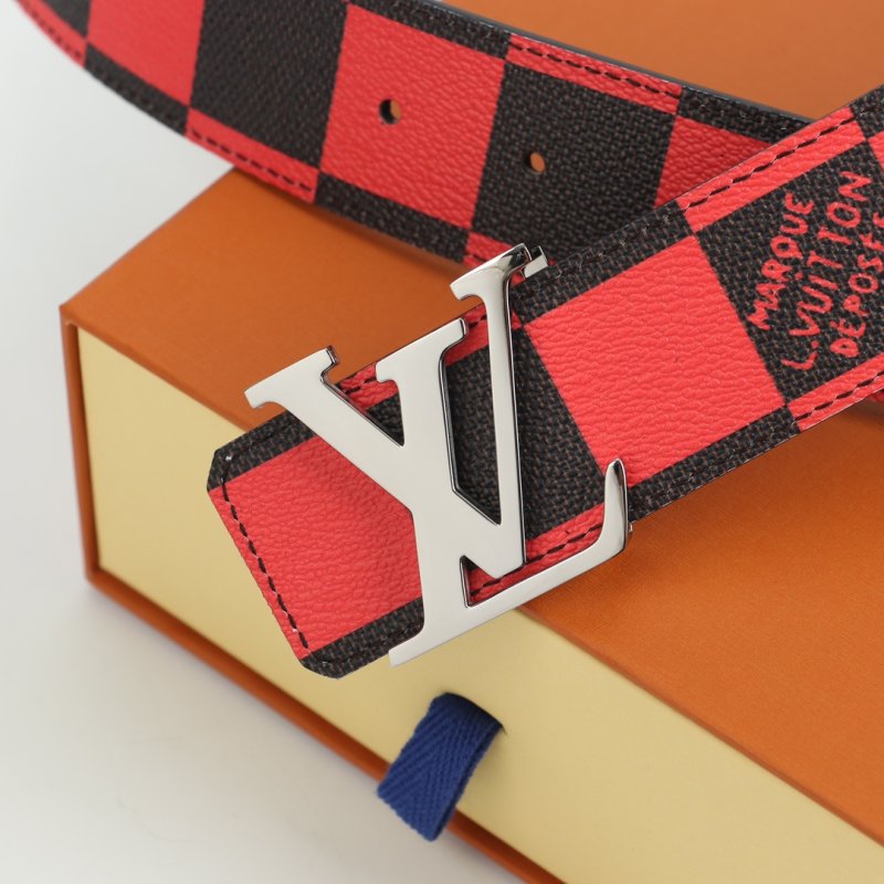 Louis Vuitton Damier Red/Black Canvas Belt with LV Buckle view