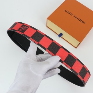 Louis Vuitton Damier Red/Black Canvas Belt with LV Buckle view 8