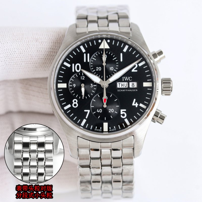 IWC Pilot Chronograph Steel Watch 43mm Black Dial view