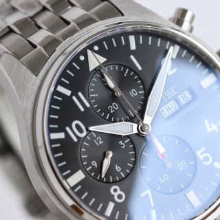 IWC Pilot Chronograph Steel Watch 43mm Black Dial view 4
