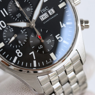 IWC Pilot Chronograph Steel Watch 43mm Black Dial view 5
