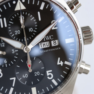IWC Pilot Chronograph Steel Watch 43mm Black Dial view 6
