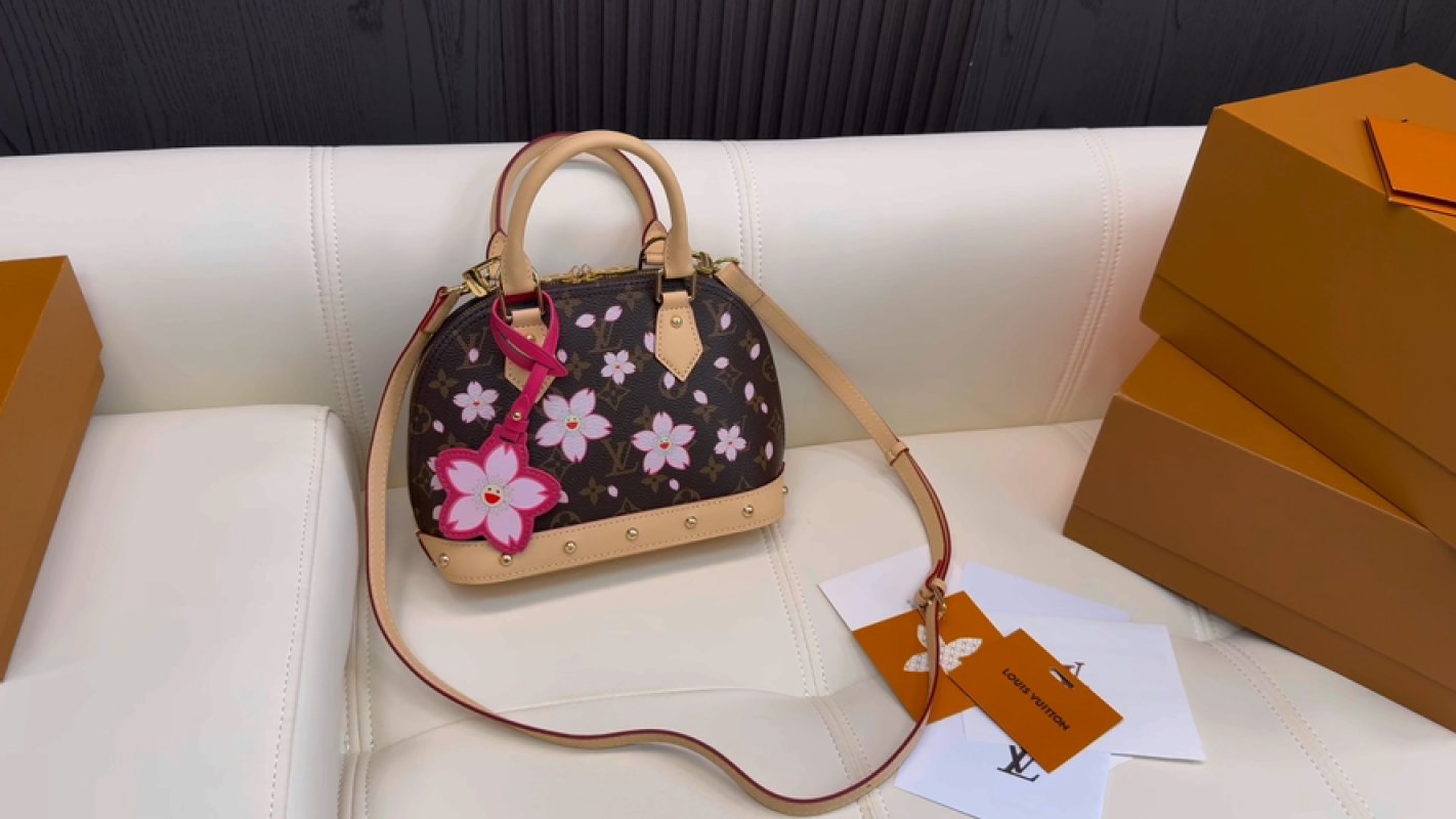 Louis Vuitton Monogram Cherry Blossom Speedy Handbag Brown Pink