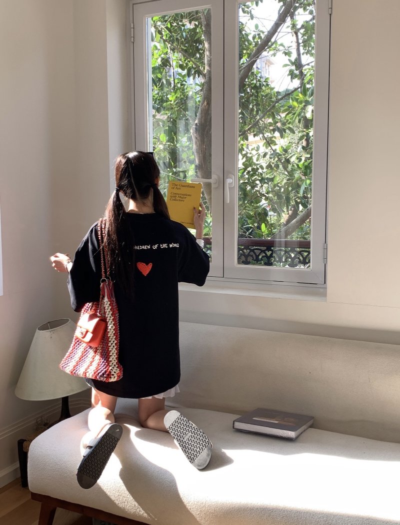 Black Oversized Short Sleeve T-Shirt with Red Heart Print view