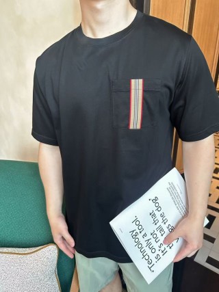 Thom Browne Black Pocket T-Shirt with Signature Stripe view 1