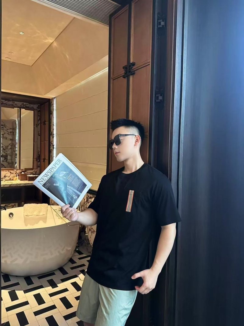 Thom Browne Black Pocket T-Shirt with Signature Stripe